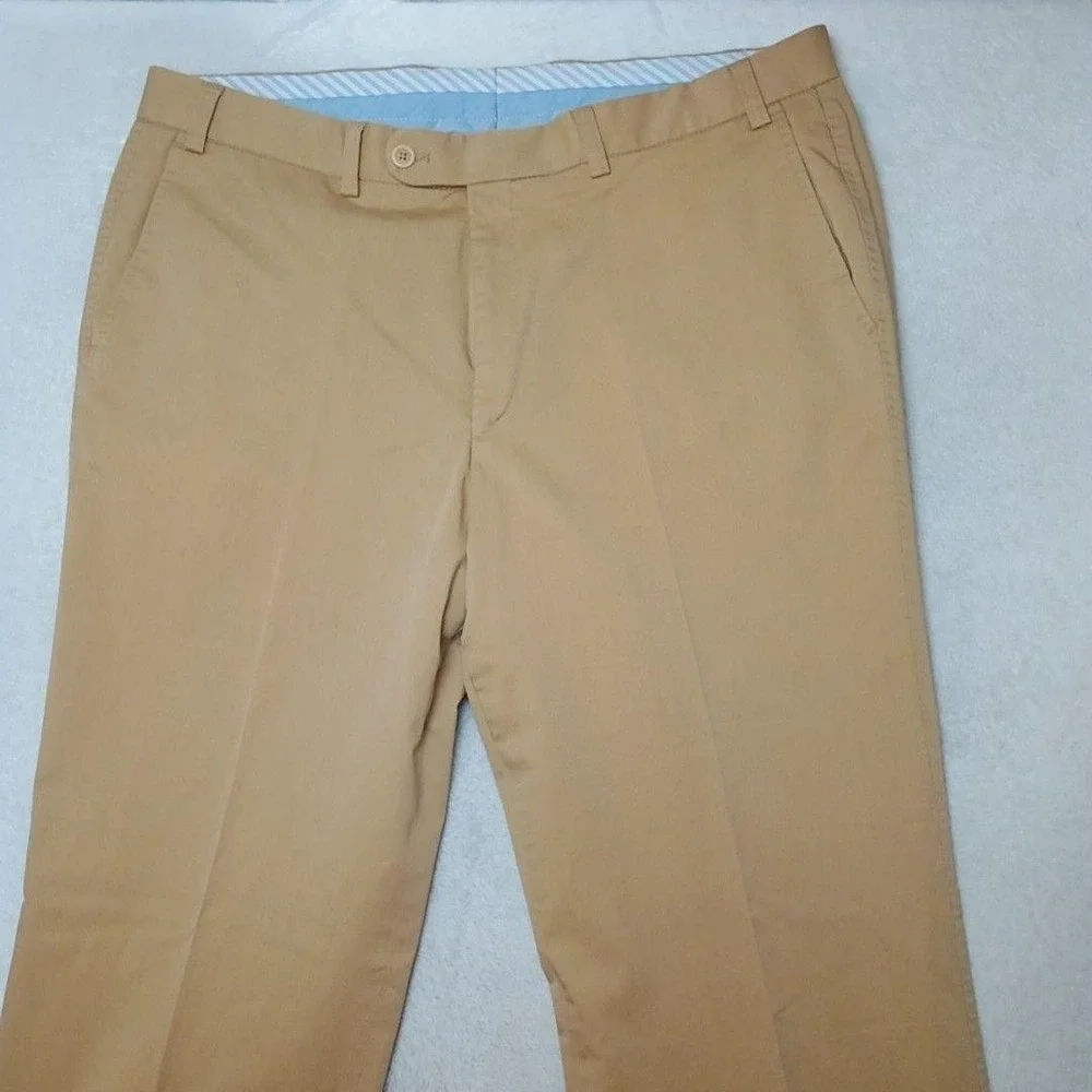 Paul Stuart Pants Men 38x30 Beige Dress Straight Flat Hartford Cotton Spandex